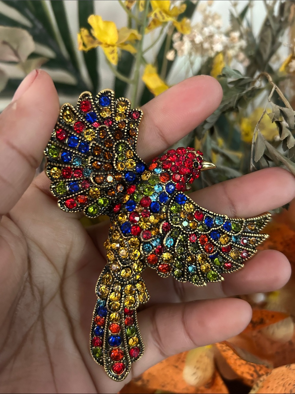 Multicolor Jeweled Bird Brooch - Fashion Crystal Pin